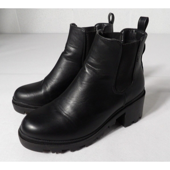 Catherine Malandrino Sz 7.5 Platform Heel Boot Black Pull On Blocky Chunky Y2K - Picture 2 of 16